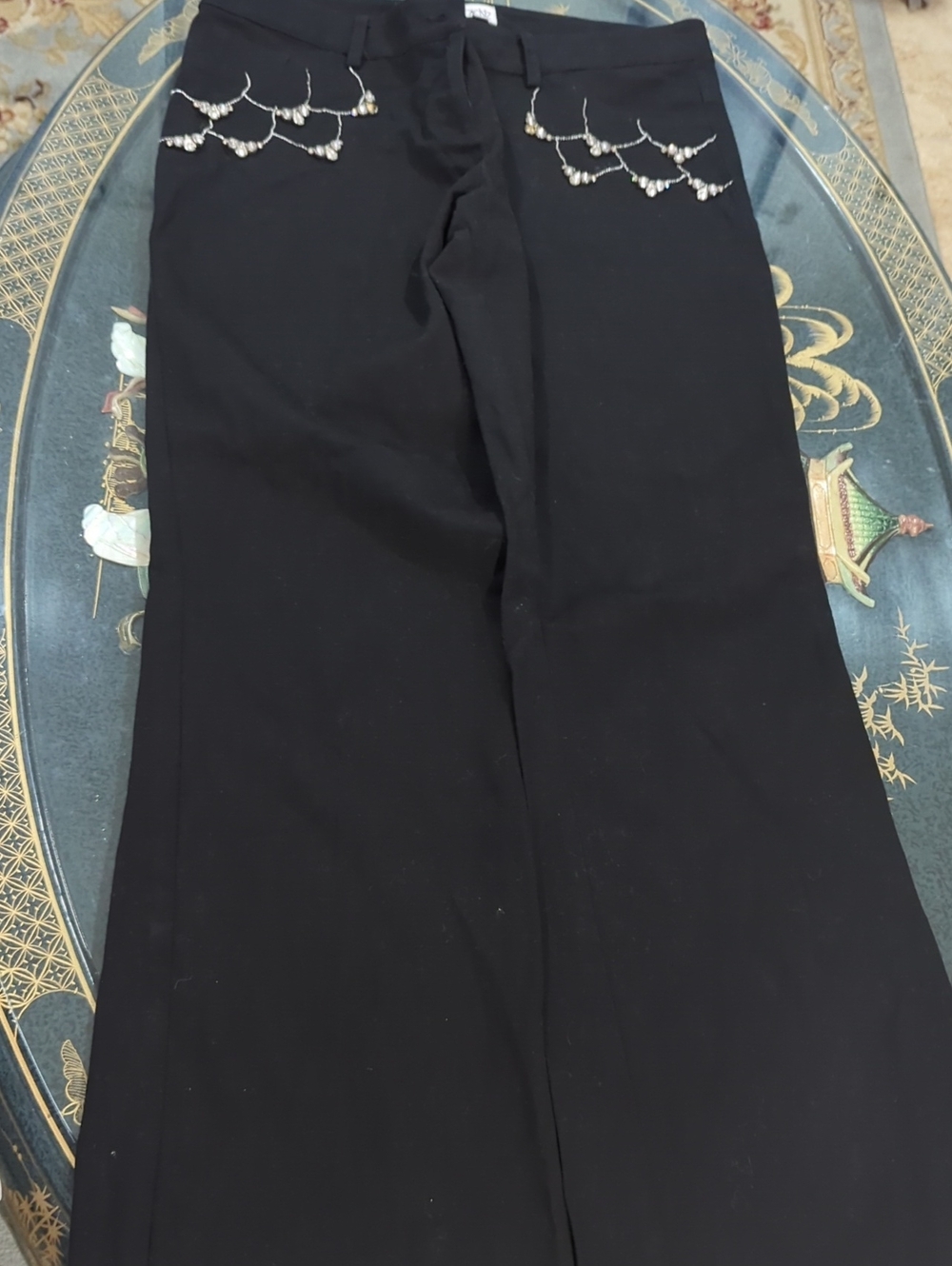 cache Black Women's Jeans with Crystal Beaded Pocket Detail